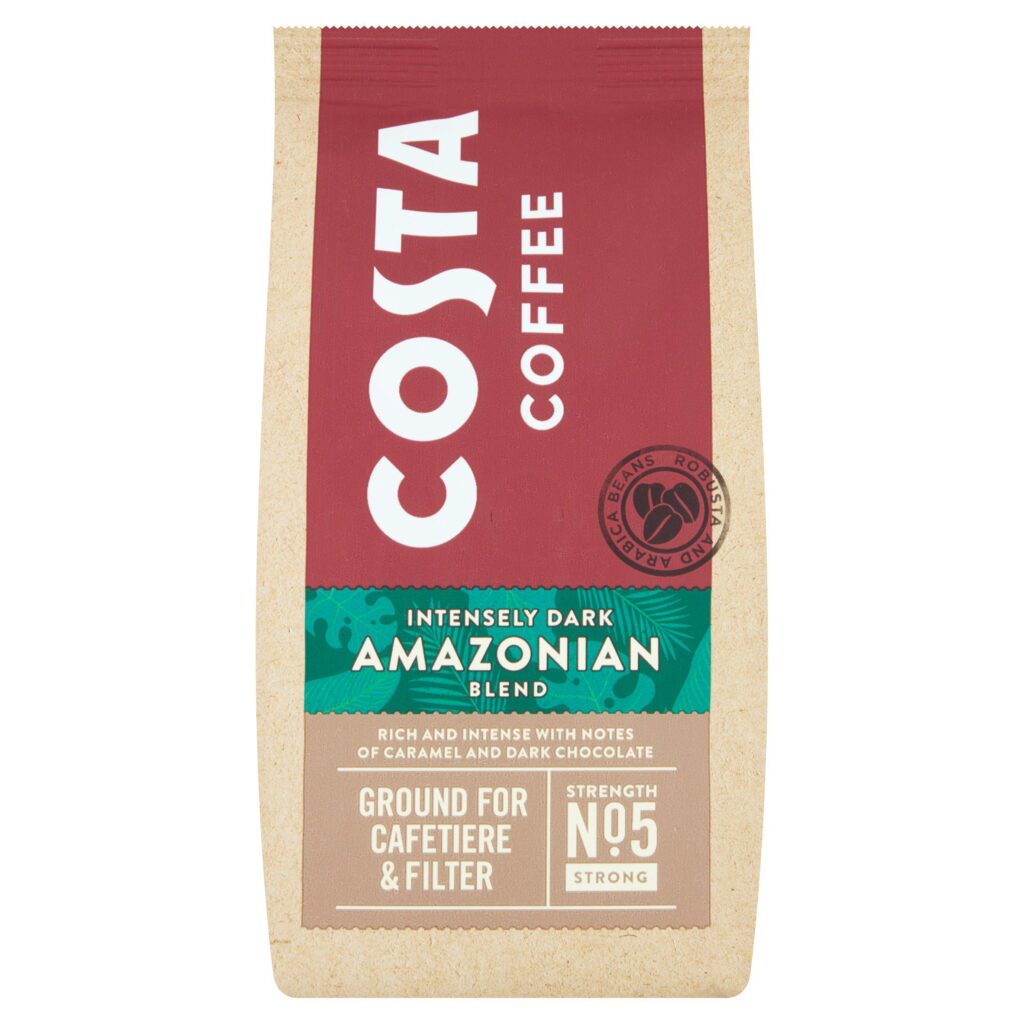 Costa Coffee Amazonian Blend Roast & Ground for Cafetiere & Filter Coffee New