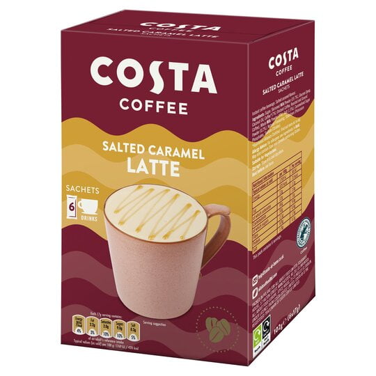 Costa Salted Caramel Latte Coffee 6 Sachets (6x17g) NEW